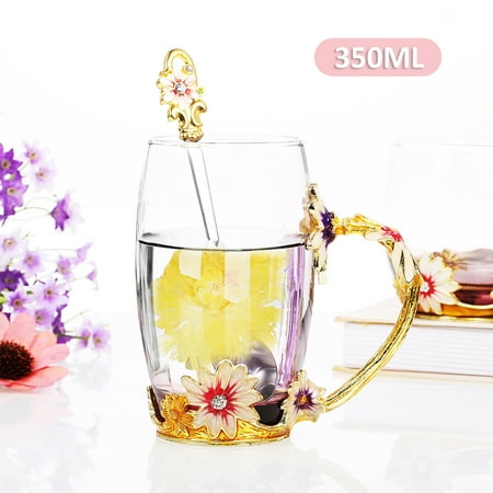Machinehome Water Mug Glass Flower Coffee Cup Decoration Gift Milk Tea Cup with Spoon Coffee Daisy 350ml
Machinehome Water Mug Glass Flower Coffee Cup Decoration Gift Milk Tea Cup with Spoon Coffee Daisy 350ml