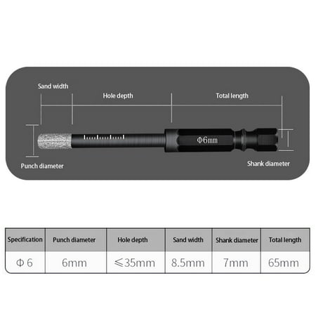 1Pcs Marble Drill Bit 6-12mm Diamond Coated Hole Saw Core Drill Bit for Tile Glass Slate Marble
1Pcs Marble Drill Bit 6-12mm Diamond Coated Hole Saw Core Drill Bit for Tile Glass Slate Marble