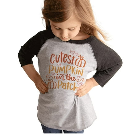 

7 ate 9 Apparel Kids Happy Thanksgiving Shirts - Cutest Pumpkin in The Patch - Pumpkin Patch Tee - Grey Shirt 5T