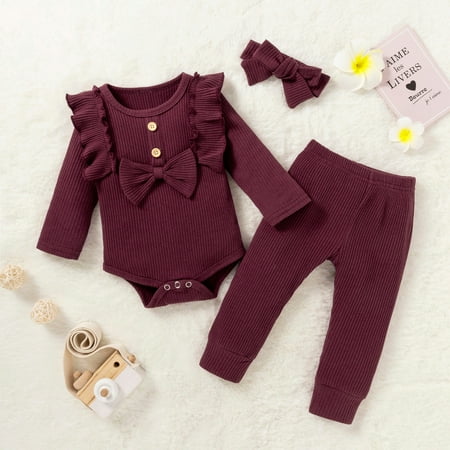 Hunpta Girls Ribbed Bow Set Ruffled Baby Outfits Romper+Pants Infant Solid Girls Outfits&Set
Hunpta Girls Ribbed Bow Set Ruffled Baby Outfits Romper+Pants Infant Solid Girls Outfits&Set