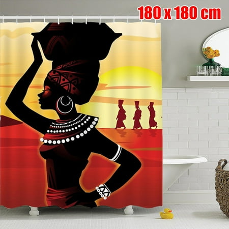 Cartoon African Woman Shower Curtain,70.8 X 70.8 Inch