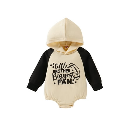 Genuiskids Newborn Baby Girl Boy Football Hooded Romper Long Sleeve Letter Print Raglan Jumpsuit Bodysuit Fall Clothes 0-24M
Genuiskids Newborn Baby Girl Boy Football Hooded Romper Long Sleeve Letter Print Raglan Jumpsuit Bodysuit Fall Clothes 0-24M