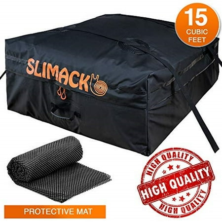 slimack rooftop cargo carrier bag waterproof luggage carrier for cars vans and suvs roof top storage soft cargo bag luggage travel bag with protective mat and straps 15 cubic feet