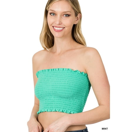Zenana Women & Plus Strapless Ruched Smocked Tube Bandeau Bra Top