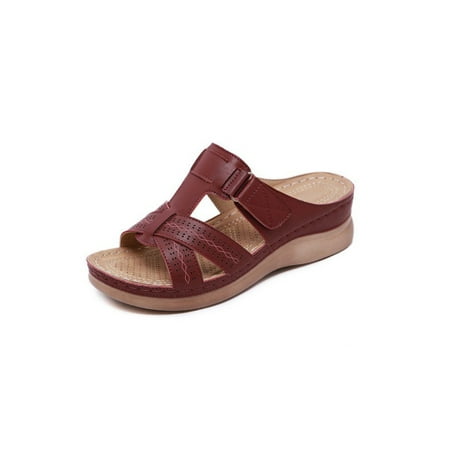 Woobling Ladies Wedge Sandals Beach Slides Summer Orthotic Sandal Womens Slide Slippers Comfort Casual Shoes Platform Peep Toe Wine Red 4.5
Woobling Ladies Wedge Sandals Beach Slides Summer Orthotic Sandal Womens Slide Slippers Comfort Casual Shoes Platform Peep Toe Wine Red 4.5
