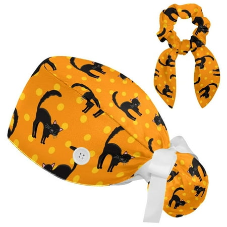 Working Cap with Buttons and Sweatband Scrub Hat Bouffant Caps with Scrunchie Black Cats on Orange Tie Back Hats
Working Cap with Buttons and Sweatband Scrub Hat Bouffant Caps with Scrunchie Black Cats on Orange Tie Back Hats