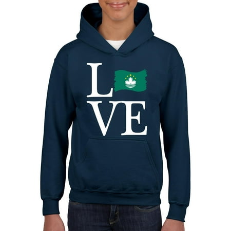 Love Macau Flag Unisex Hoodie For Girls and Boys Youth Sweatshirt