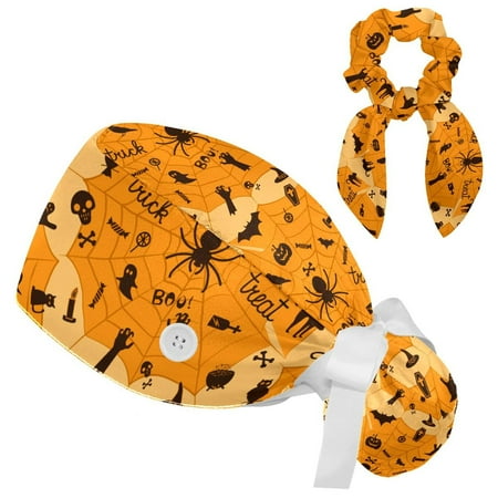 Working Cap with Buttons and Sweatband Scrub Hat Bouffant Caps with Scrunchie Halloween Tie Back Hats
Working Cap with Buttons and Sweatband Scrub Hat Bouffant Caps with Scrunchie Halloween Tie Back Hats