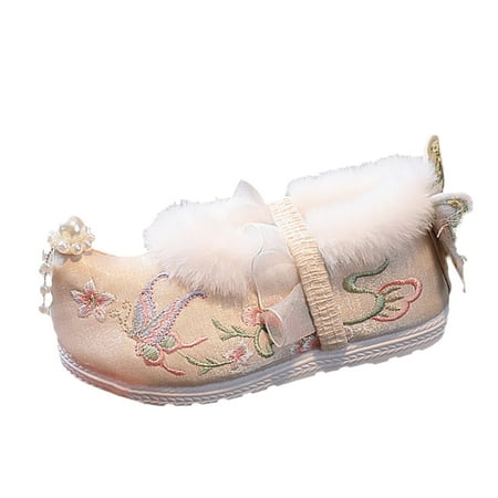 fvwitlyh Gilrs Boots Cute Shoes for Girls Children Embroidered Shoes Hanfu Shoes Winter Shoes Plush Thickened Cotton Cute Shoes for Kids Boots for Girls
