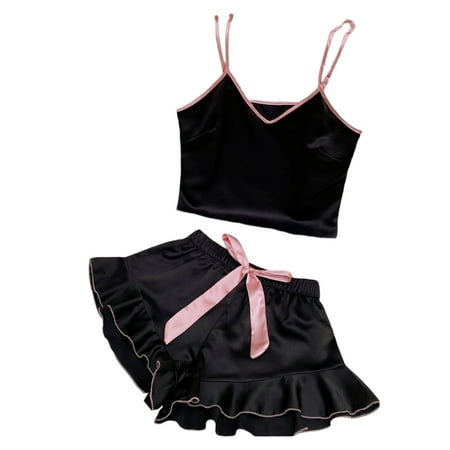 Capreze Ladies Sleepwear V Neck Nightgown Sleeveless Pajamas Sets Wide Leg Nightwear 2 Pieces Outfits Lounge Set Black S
Capreze Ladies Sleepwear V Neck Nightgown Sleeveless Pajamas Sets Wide Leg Nightwear 2 Pieces Outfits Lounge Set Black S