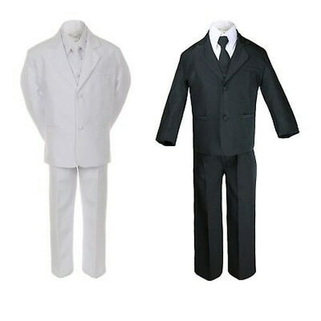 5pc Boy Toddler Kid Teen Wedding Black or White Formal Tuxedo Suit Set S-20