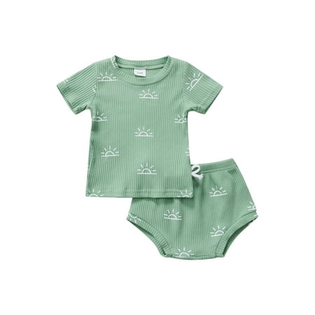 SAYOO Baby Girls Boys 2 Pieces Outfit Sun Print Knitted Ribbed T-Shirts + Shorts Summer Set
SAYOO Baby Girls Boys 2 Pieces Outfit Sun Print Knitted Ribbed T-Shirts + Shorts Summer Set