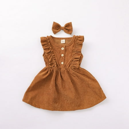 One opening Kids Girls 2-piece Outfit Set Sleeveless Dress+Bowknot Hairpin Set