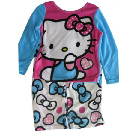 Hello Kitty Girls Blue White Kitty Image Bow Print 2 Pc Pajama Set 8-10