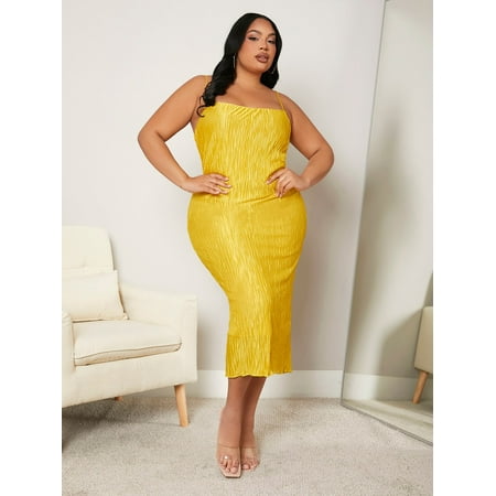 Yellow Glamorous Women s Plus Textured Cami Dress 2022 0XL(12) Y060D