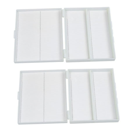 2Pcs 20cm x 16cm White Plastic Rectangular 100 Slides Microscope Box