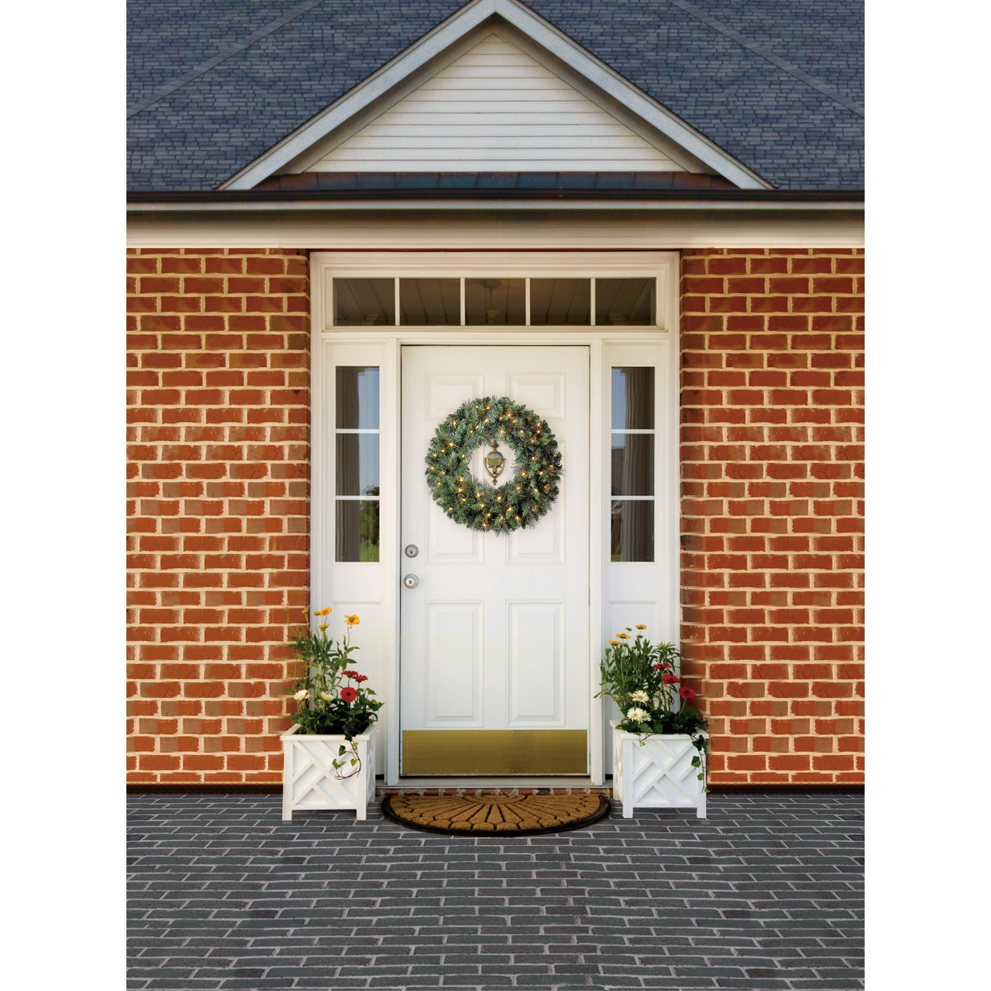 Holiday Time 24” Pre-Lit Scottsdale Pine Artificial Christmas Wreath, Clear LED Lights