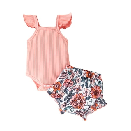 Frobukio Infant Baby Girls Summer Clothes Suit Fly Sleeve Knitted Romper Tops + Floral Printed Ruffled Shorts Pink 6-12 Months
Frobukio Infant Baby Girls Summer Clothes Suit Fly Sleeve Knitted Romper Tops + Floral Printed Ruffled Shorts Pink 6-12 Months
