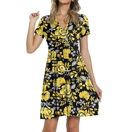 Juebong Women s Baby Doll Dress Summer Casual Tunic Pleated Flowy Swing Short Sleeve Black V Neck Mini Dress High Waist Floral Print Mini Boho Sun Dress With Pocket
Juebong Women s Baby Doll Dress Summer Casual Tunic Pleated Flowy Swing Short Sleeve Black V Neck Mini Dress High Waist Floral Print Mini Boho Sun Dress With Pocket
