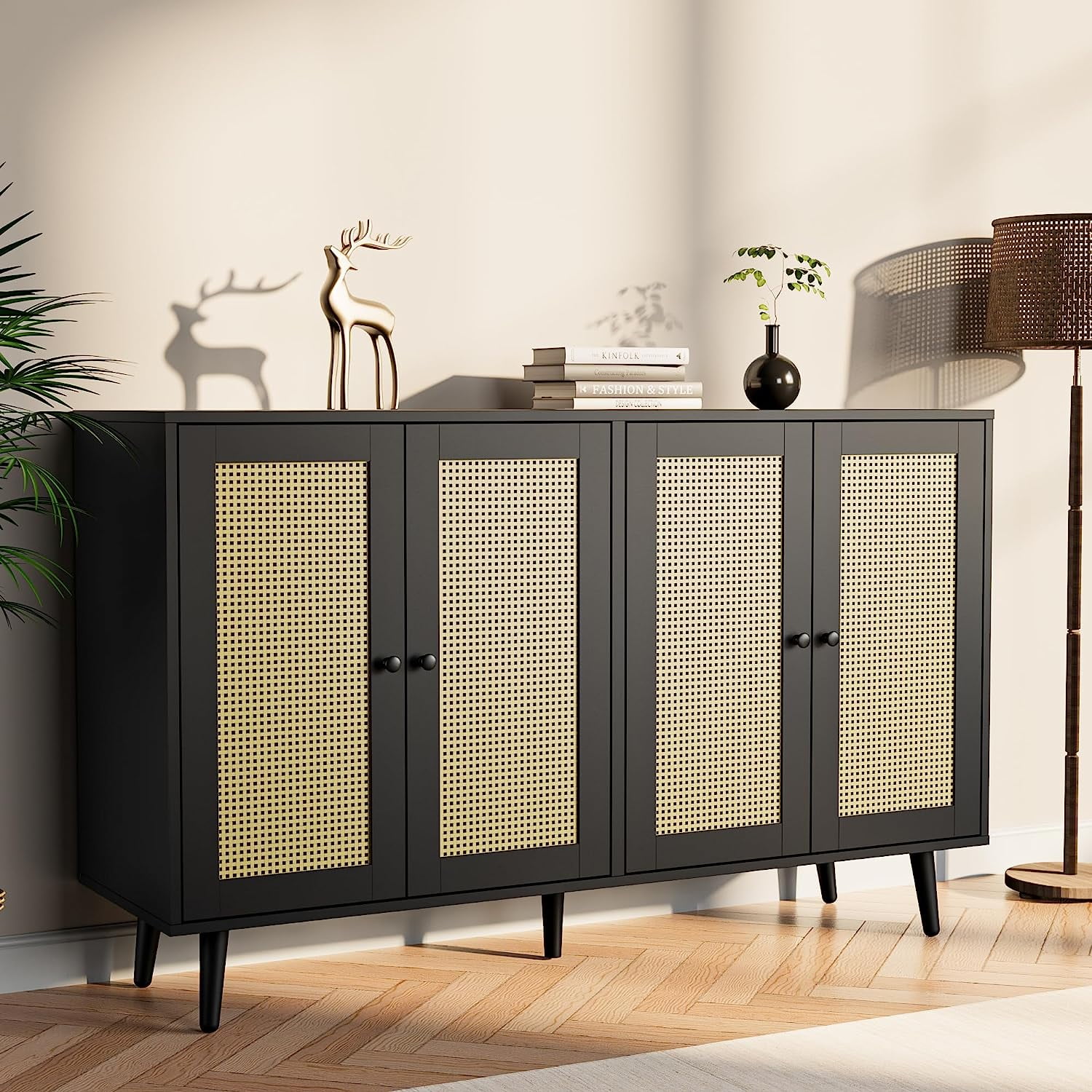 Cozy Castle Rattan Buffet Cabinet With Storage Accent Sideboard