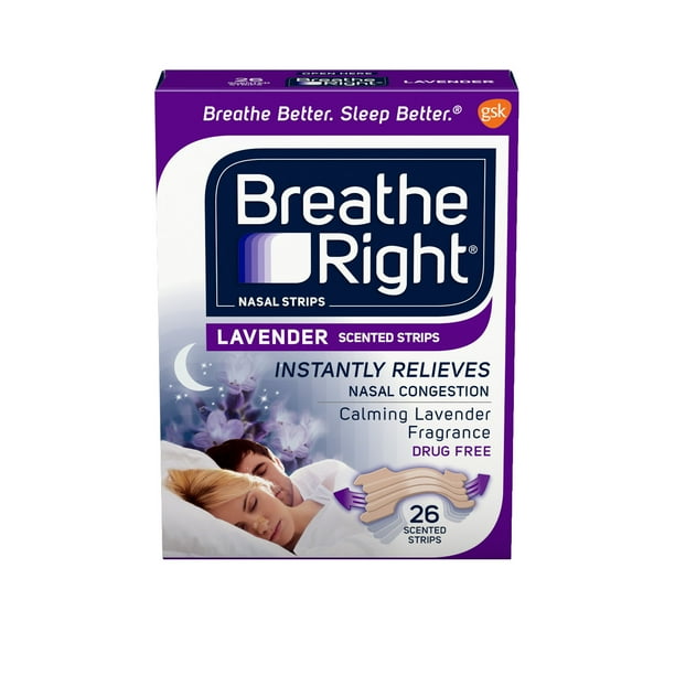Breathe Right Nasal Strips to Stop Snoring, Drug-Free, Calming Lavender, 26 count