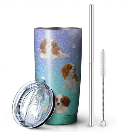 Cute King Charles Cavalier Design Tumbler Stainless Steel Insulated Travel Coffee Cups for Dog Lover