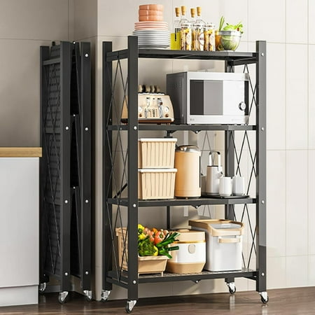 5 Tier Foldable Metal Organizer Shelf with 360 Degree Universal Wheels 5-layer Large Capacity Storage Shelf Heavy Duty Construction Black
5 Tier Foldable Metal Organizer Shelf with 360 Degree Universal Wheels 5-layer Large Capacity Storage Shelf Heavy Duty Construction Black