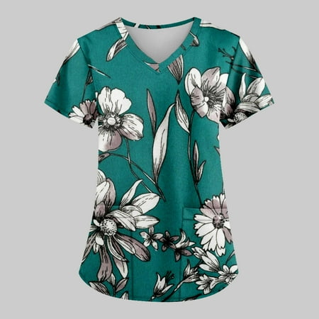 TKing Fashion Women Plus Size Scrubs Top V-Neck Short Sleeve Flower Print Pockets Work Blouse for Women Green L
TKing Fashion Women Plus Size Scrubs Top V-Neck Short Sleeve Flower Print Pockets Work Blouse for Women Green L