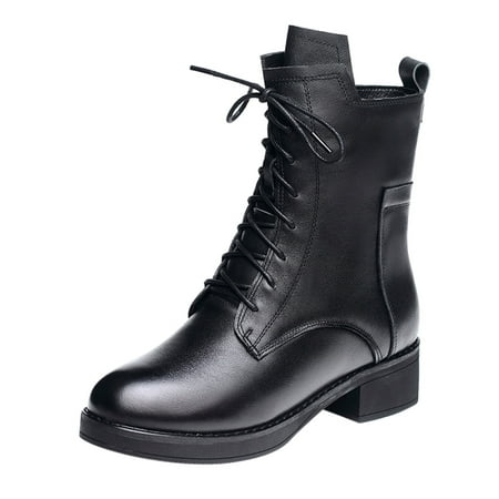 Fashion Autumn Winter Women Ankle Boots Low Heel Round Toe Lace Up Side Zipper Solid Color Black Casual Style
Fashion Autumn Winter Women Ankle Boots Low Heel Round Toe Lace Up Side Zipper Solid Color Black Casual Style