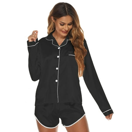 Womens Pajamas Set Long Sleeve Notched Collar Button Down Shirts with Shorts 2 Piece Loungewear Nightwear Sleepwear
Womens Pajamas Set Long Sleeve Notched Collar Button Down Shirts with Shorts 2 Piece Loungewear Nightwear Sleepwear