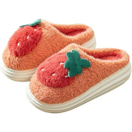 CoCopeaunt Women Men Cozy Fluffy Fur Soft House Slippers Furry Cute Fruit