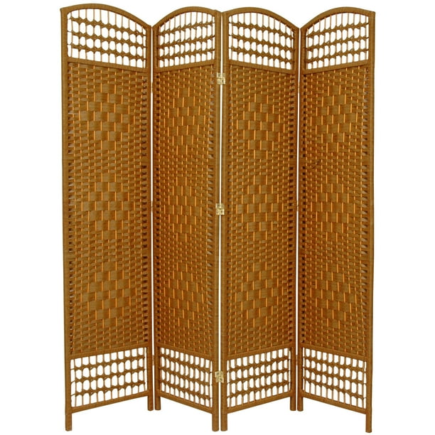 Oriental Furniture 5 1/2 ft. Tall Fiber Weave Room Divider, Light Beige, 4 Panel
