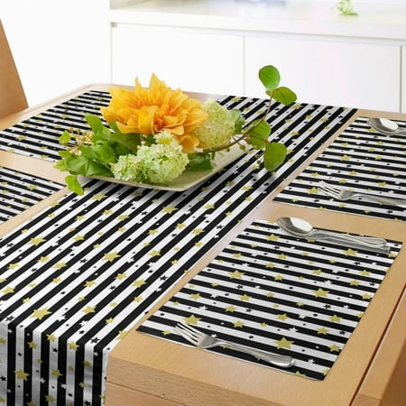Striped Table Runner & Placemats Black and White Lines Background with Big and Small Stars Pattern Print Set for Dining Table Placemat 4 pcs + Runner 12 x72 Black White and Yellow by Ambesonne
Striped Table Runner & Placemats Black and White Lines Background with Big and Small Stars Pattern Print Set for Dining Table Placemat 4 pcs + Runner 12 x72 Black White and Yellow by Ambesonne