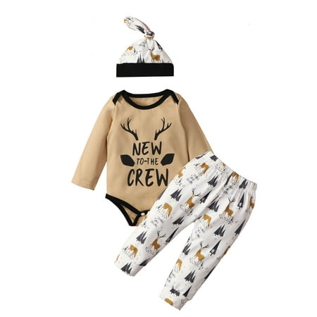 Sunisery Newborn Baby Girls Boys Clothes Letter Long Sleeve Romper Tops Fawn Tree Trousers Cap Autumn Set Khaki 3-6 Months
Sunisery Newborn Baby Girls Boys Clothes Letter Long Sleeve Romper Tops Fawn Tree Trousers Cap Autumn Set Khaki 3-6 Months