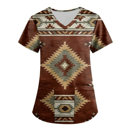 Qcmgmg Short Sleeve Scrub Tops for Women Loose Fit Summer Ethnic Style T-Shirt Geometric Western Aztec V Neck Workwear S
Qcmgmg Short Sleeve Scrub Tops for Women Loose Fit Summer Ethnic Style T-Shirt Geometric Western Aztec V Neck Workwear S