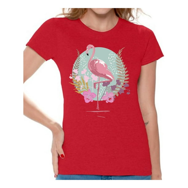 Awkward Styles Flamingo and Orchids Womens T-Shirt Pink Flamingo Tshirt for Women Summer Gifts for Girlfriend Pink Flamingo Shirts Flamingo Clothing for Women Summer T Shirt for Her Cute Shirt