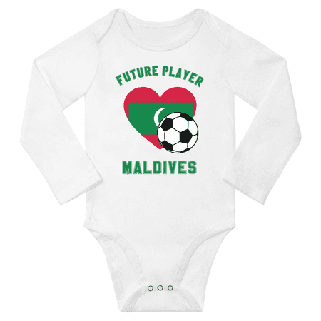 Future Maldives Soccer Player Baby Long Slevve Rompers (White 12-18 Months)