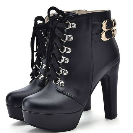 Up Belt Buckle Ankle Heel High Boots Women s Lace Boots Fashion Women s Boots