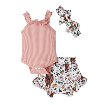 Infant Baby Girl Summer Clothes Little Girl Sleeveless Ruffle Ribbed Romper Cowgirl Floral Shorts Set
Infant Baby Girl Summer Clothes Little Girl Sleeveless Ruffle Ribbed Romper Cowgirl Floral Shorts Set