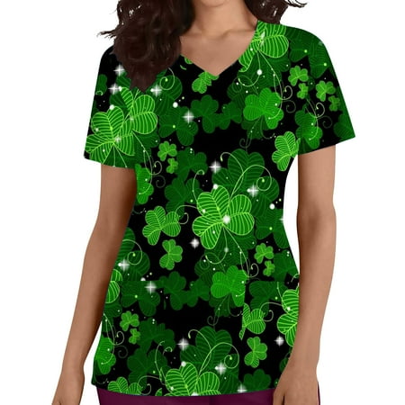 Working Uniform T-Shirt for Womens St. Patrick s Day Scrub Top Ladies Short Sleeve V-Neck Tops Tee Blouse with Pockets
Working Uniform T-Shirt for Womens St. Patrick s Day Scrub Top Ladies Short Sleeve V-Neck Tops Tee Blouse with Pockets