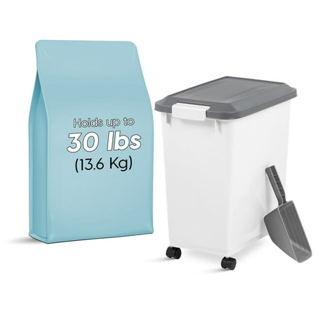 IRIS 30 Lbs. Airtight Pet Food Container | Dog & Cat Food Storage Bin with Scoop