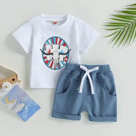 Lamuusaa Independence Day Baby Boys Outfits Summer Cow Head Print Short Sleeve T-shirt and Elastic Shorts Set
Lamuusaa Independence Day Baby Boys Outfits Summer Cow Head Print Short Sleeve T-shirt and Elastic Shorts Set