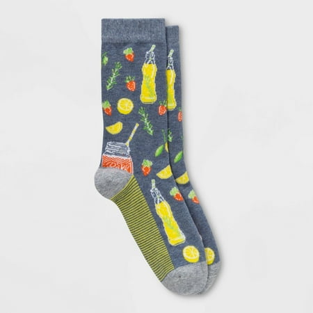 Women s Summer Drinks Crew Socks - A New Day Denim Heather 4-10 Blue/Grey