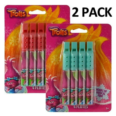 Trolls Mini Flutes 2 Pack Each of 4 Flutes Red & Sea Green