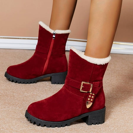Midewhik Snow Boots Buckle Warm Suede Plus Belt Cotton Women s Fashion Boots Velvet women s boots