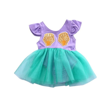 Infant Baby Girls Princess Dresses Halter Mermaid Ruffles Sleeve One-Piece Swimwear Swimsuit Bathing Suit