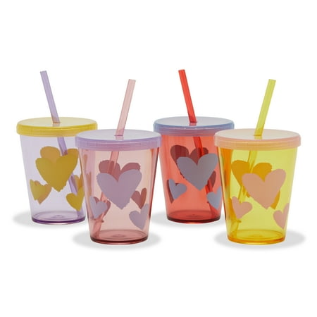 I Heart You Lidded Tumbler, 4 Pack by Drew Barrymore Flower Kids