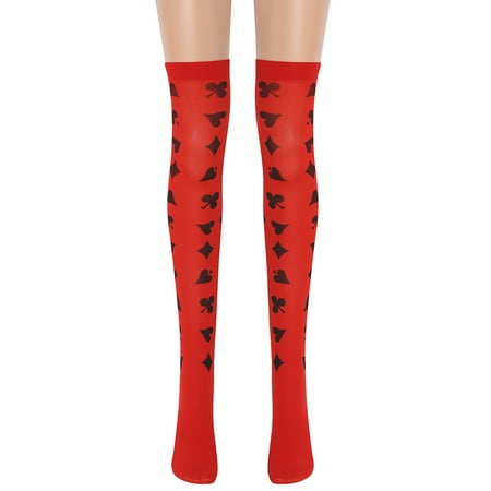 Uorcsa Sexy Floral Printed Long Over The Knee High Socks Tights for Women Red
