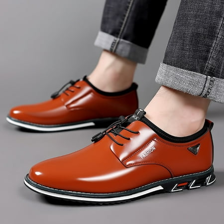 

Gubotare Mens Oxford Shoes Casual Mens Dress Shoes Retro Plain Toe Formal Dress Shoes for Men Business Shoes (Brown 11.5)