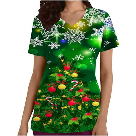Womens Christmas Scrub Tops Shiny Christmas Tree Print Short Sleeve Workwear Scrub Shirt Casual V Neck with Pockets
Womens Christmas Scrub Tops Shiny Christmas Tree Print Short Sleeve Workwear Scrub Shirt Casual V Neck with Pockets